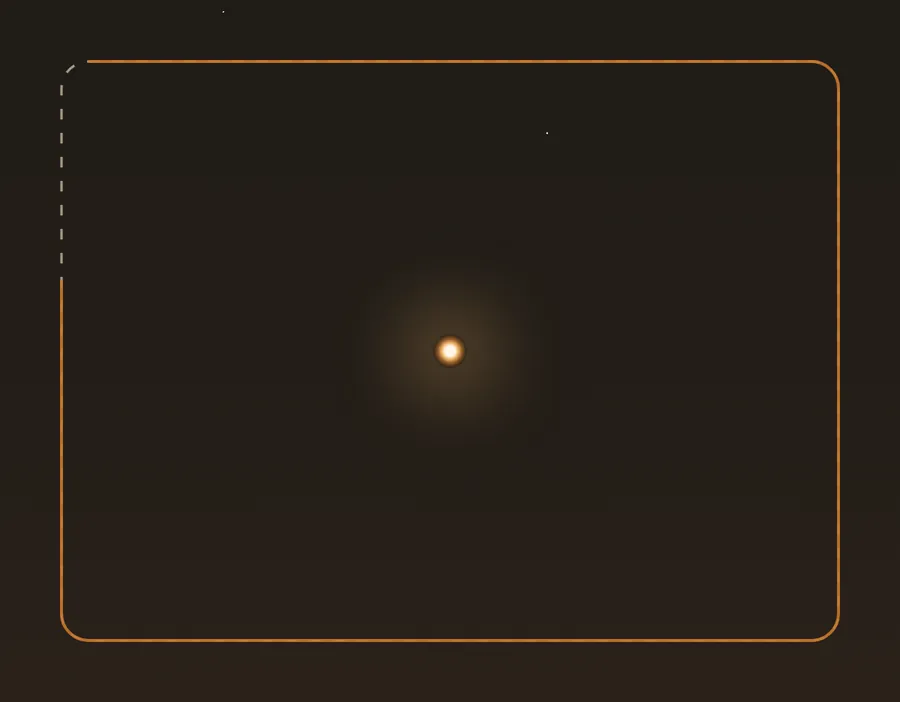 Scene 1: an amber point of light inside the dashed outline of a quote, on a night sky above the dunes.